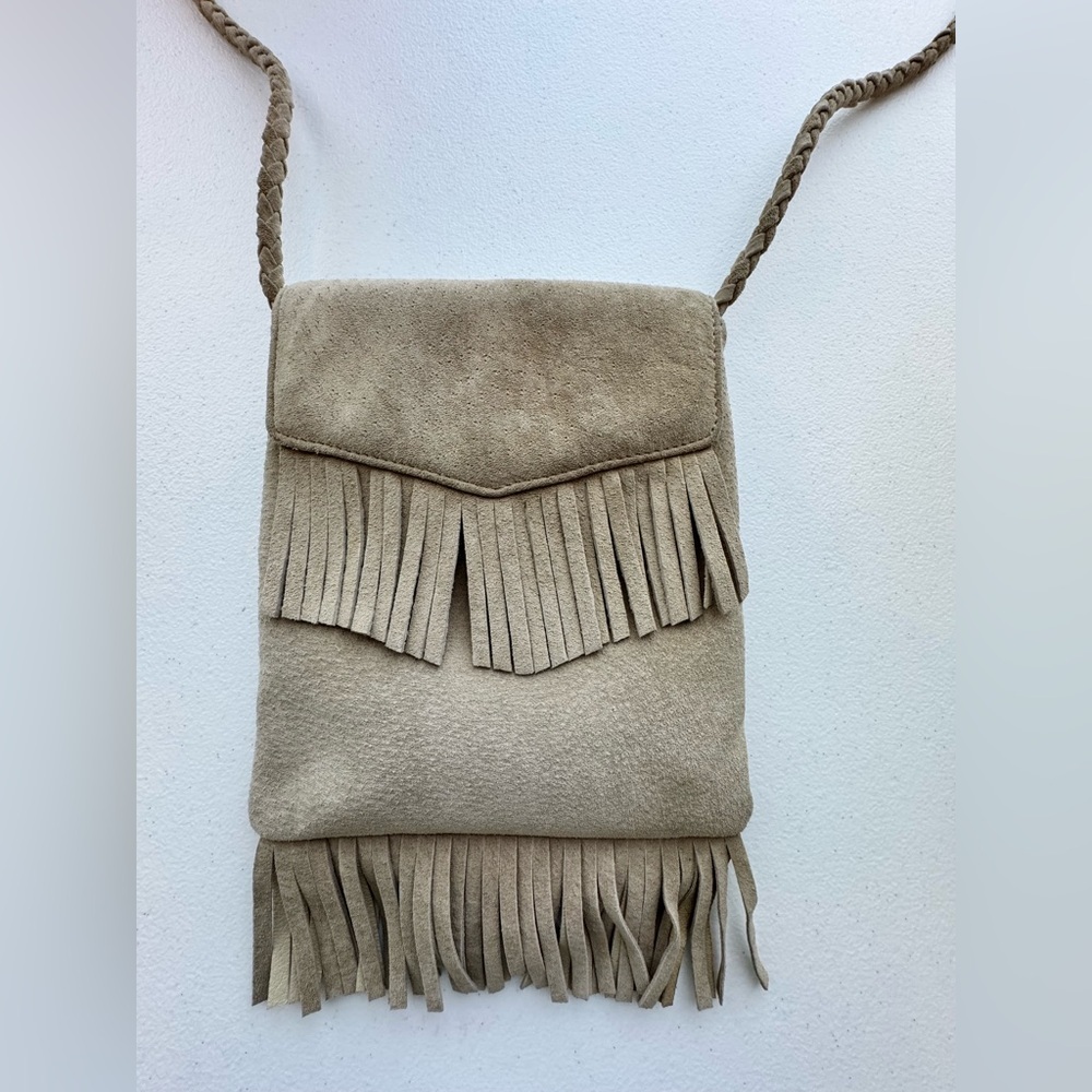 Vintage L.L. Bean Tan Suede Fringe Crossbody Bag Boho Western